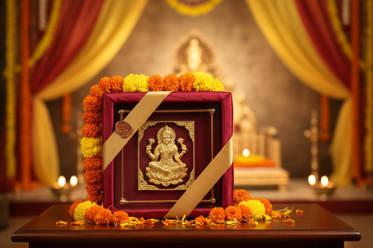 24K Gold Foil Lakshmi Wall Art as Indian Wedding Return Gift