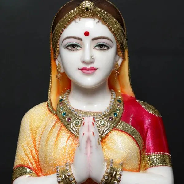 Artisan hand-carving a Makarana marble deity statue in a Rajasthan workshop — Sacred Art of India | Moksha Craft