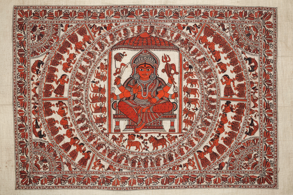 Mata Ni Pachedi traditional Gujarati folk art — hand-painted Goddess Mata on cloth with natural dyes | Moksha Craft