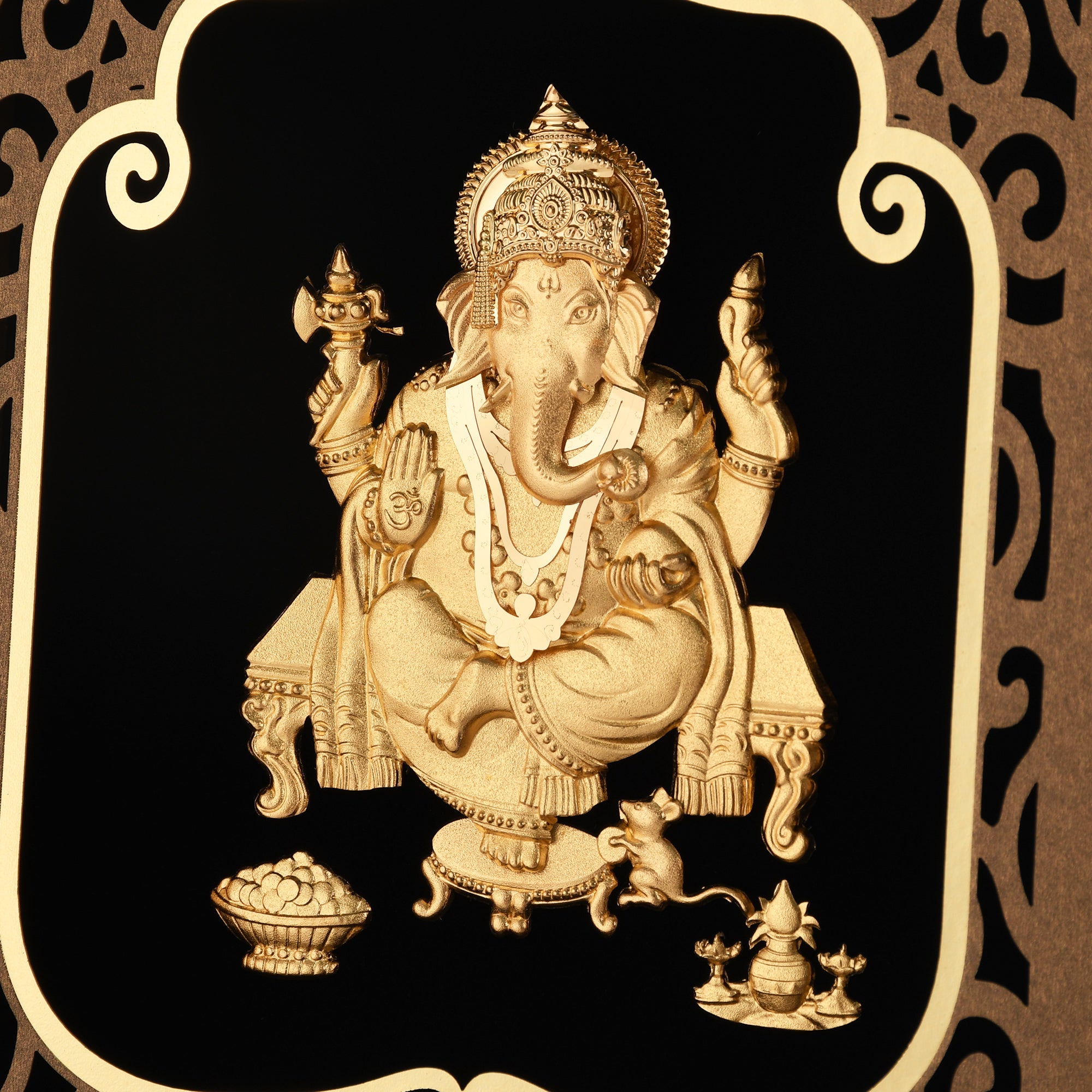 Ganesha 24K Gold Foil Painting with Shiny Gold Versatile Frame, 8x10 Inches