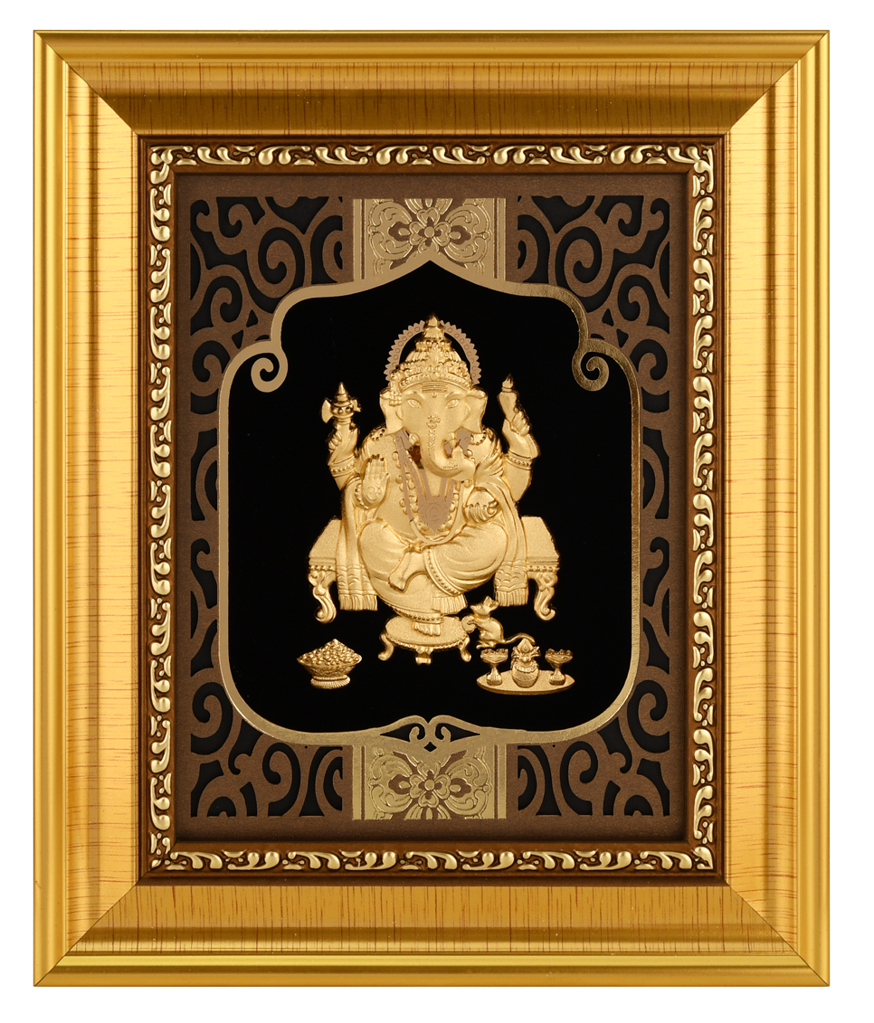 Ganesha 24K Gold Foil Painting with Shiny Gold Versatile Frame, 6x7 Inches