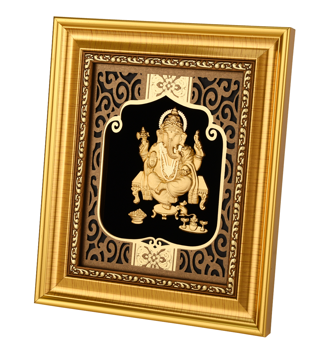 Ganesha 24K Gold Foil Painting with Shiny Gold Versatile Frame, 6x7 Inches
