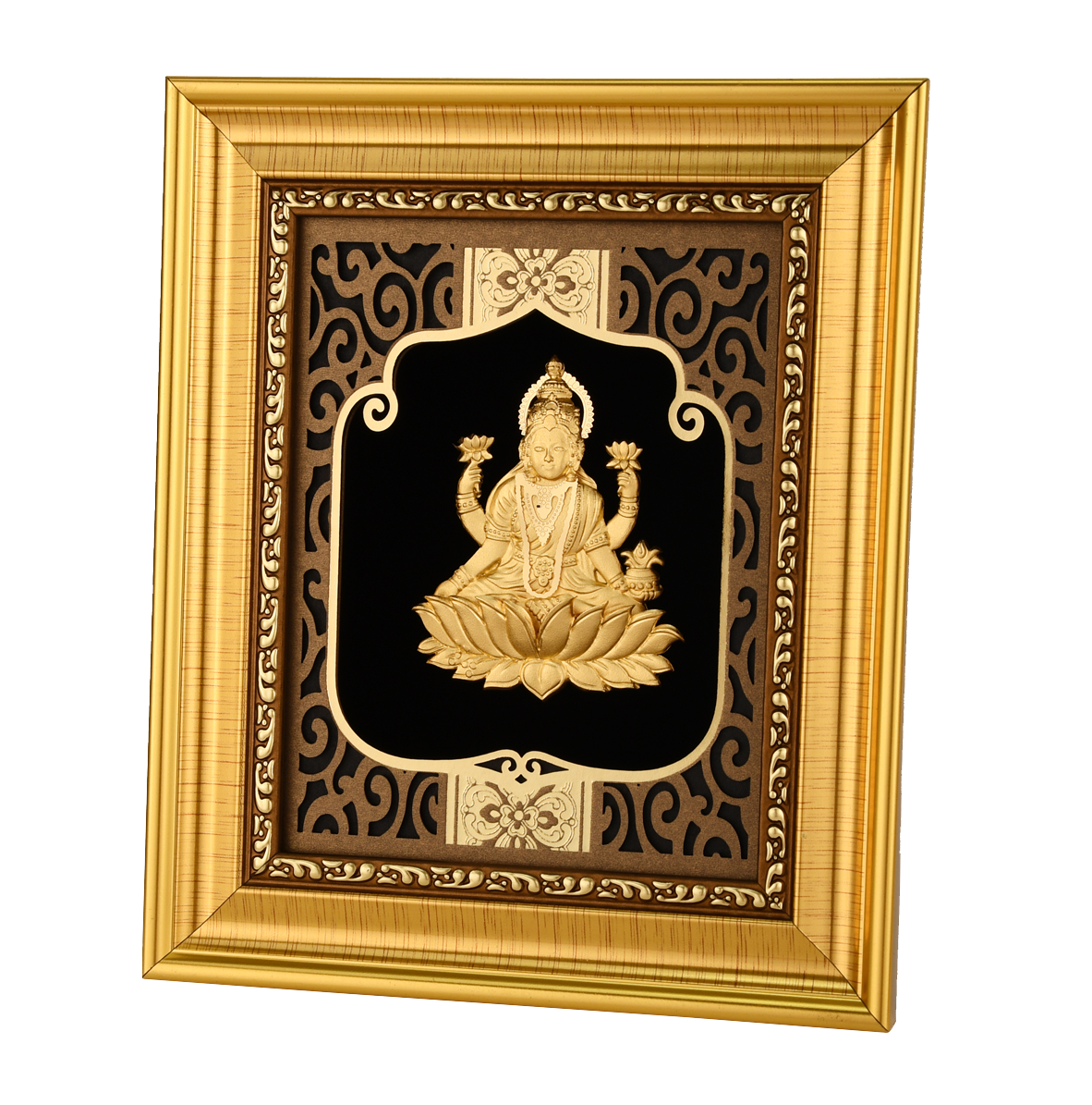 Lakshmi 24K Gold Foil Painting with Shiny Gold Versatile Frame, 6x7 Inches