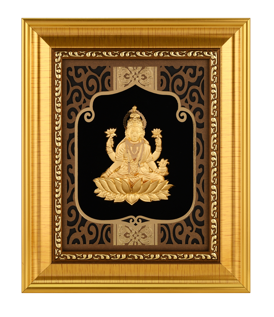Lakshmi 24K Gold Foil Painting with Shiny Gold Versatile Frame, 6x7 Inches