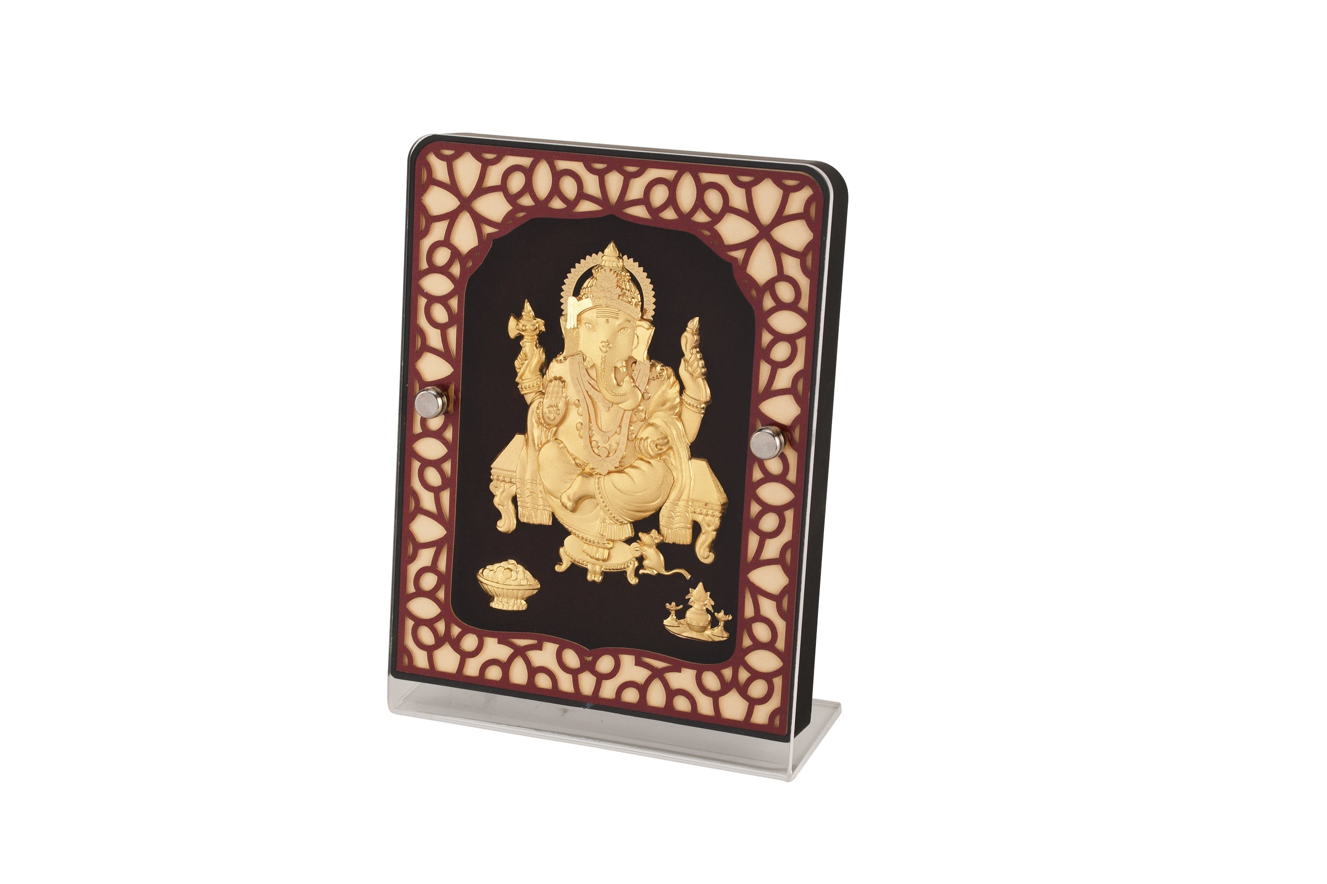 Ganesha 24K Gold Foil Painting with Brown Tabletop Frame, 5x7 Inches