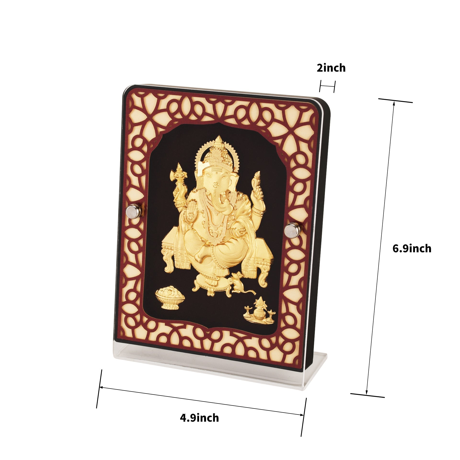 Ganesha 24K Gold Foil Painting with Brown Tabletop Frame, 5x7 Inches