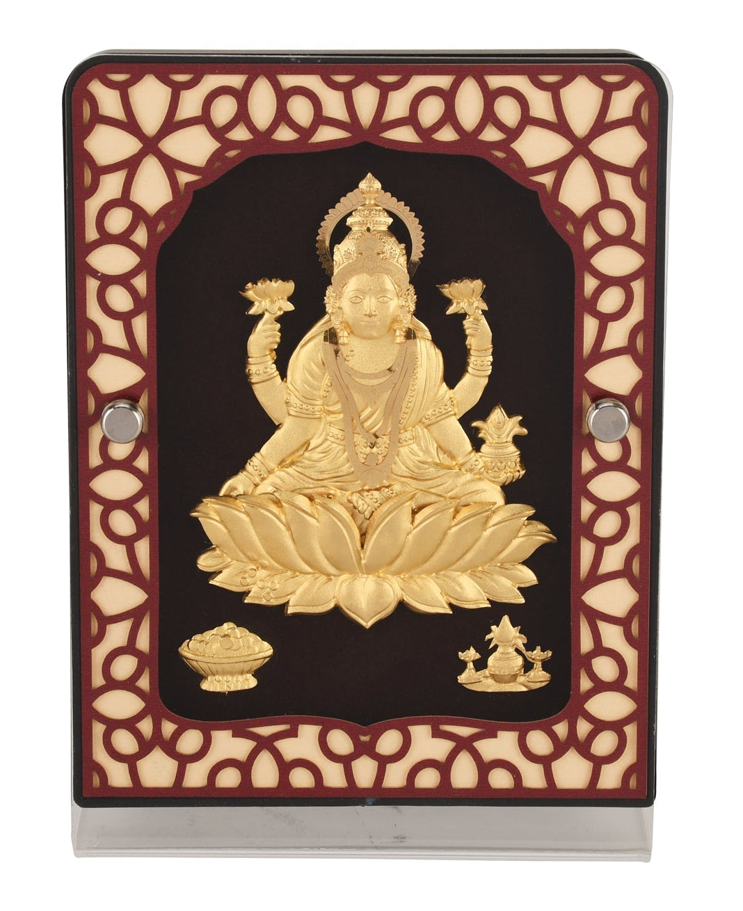 Lakshmi 24K Gold Foil Painting with Brown Tabletop Frame, 5x7 Inches