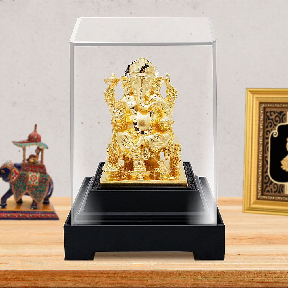 Ganesha 24K Gold Gilded Statue Desk Deco, 4.7x4.1x7.5 Inches