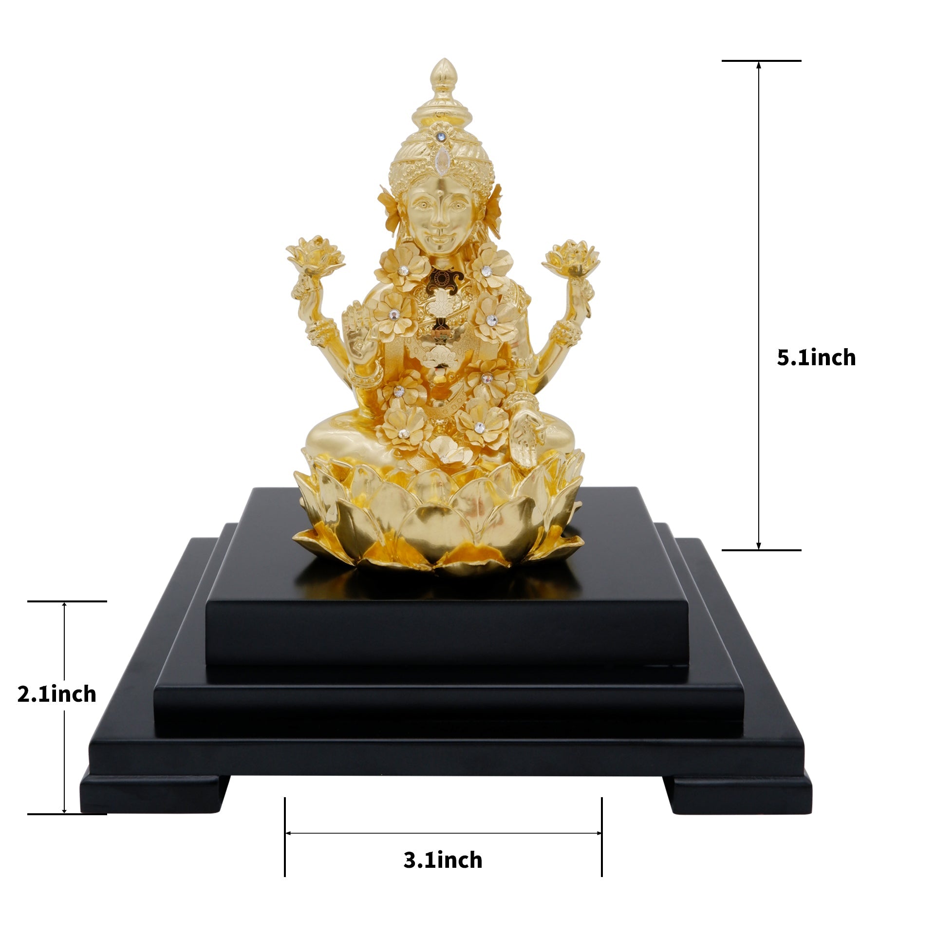 Lakshmi 24K Gold Gilded Statue Desk Deco, 6.7x5.3x8.7 Inches