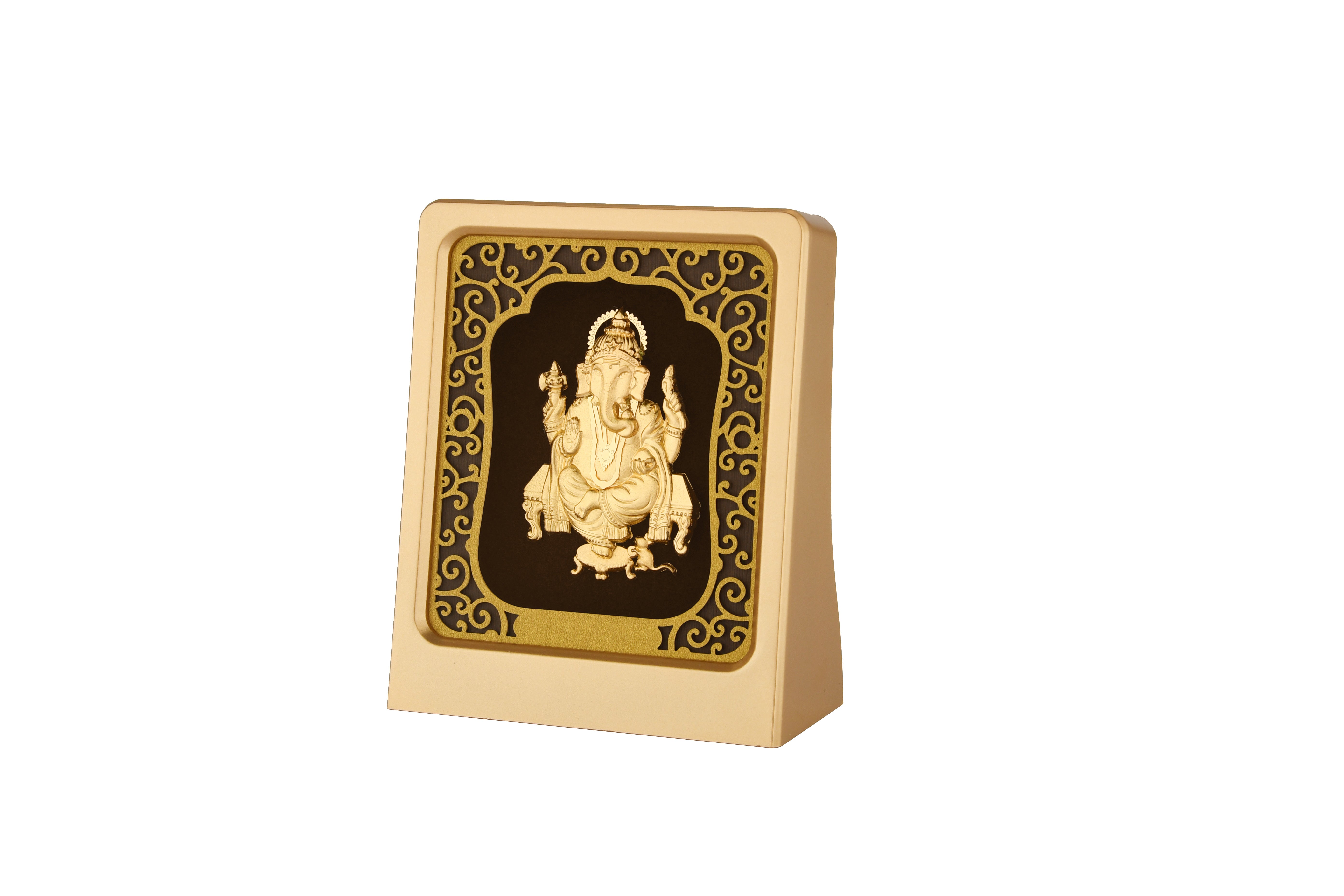 Ganesha 24K Gold Foil Painting with Shiny Gold Versatile Frame, 3x4 Inches