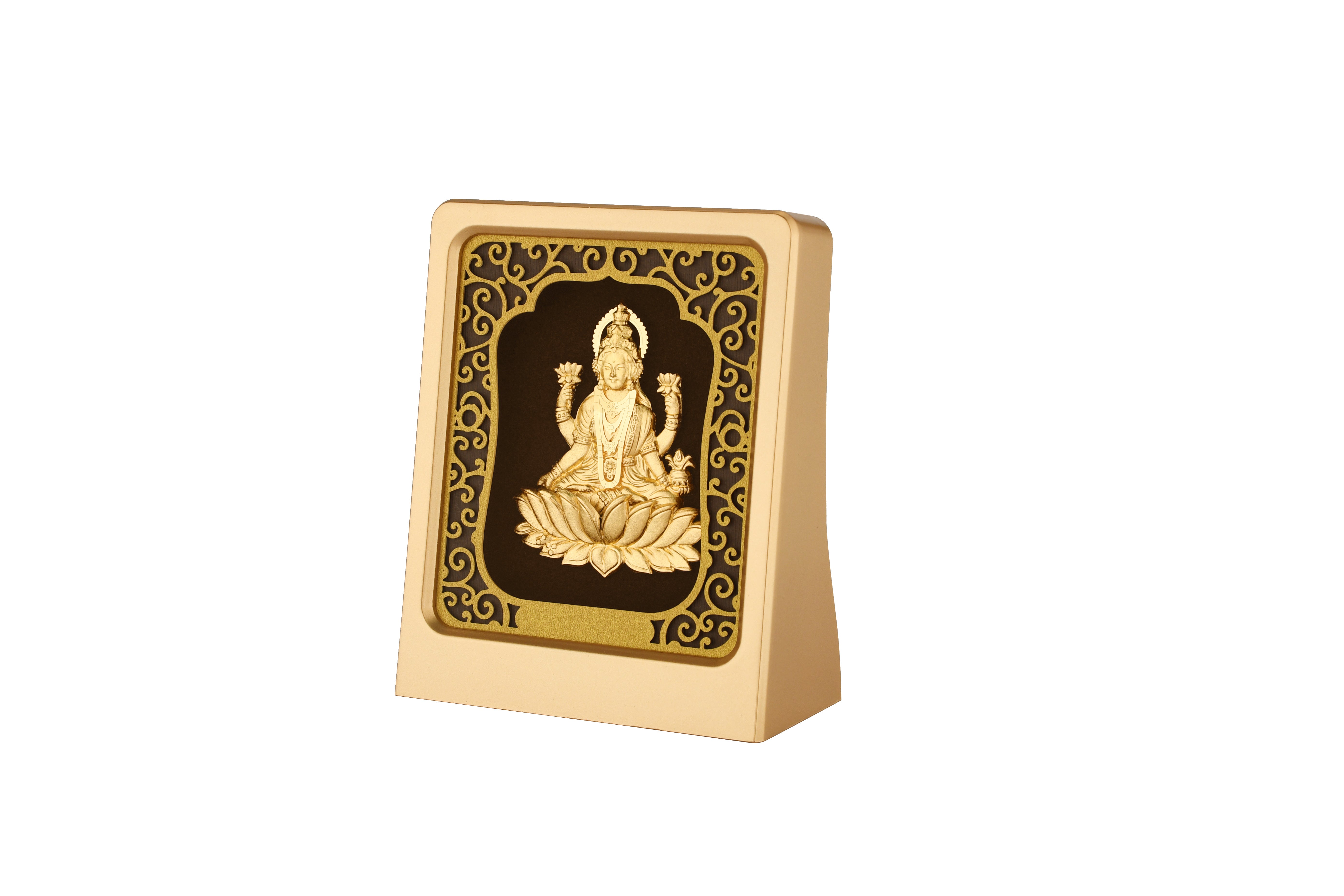 Lakshmi 24K Gold Foil Painting with Matte Gold Tabletop Frame, 3x4 Inches