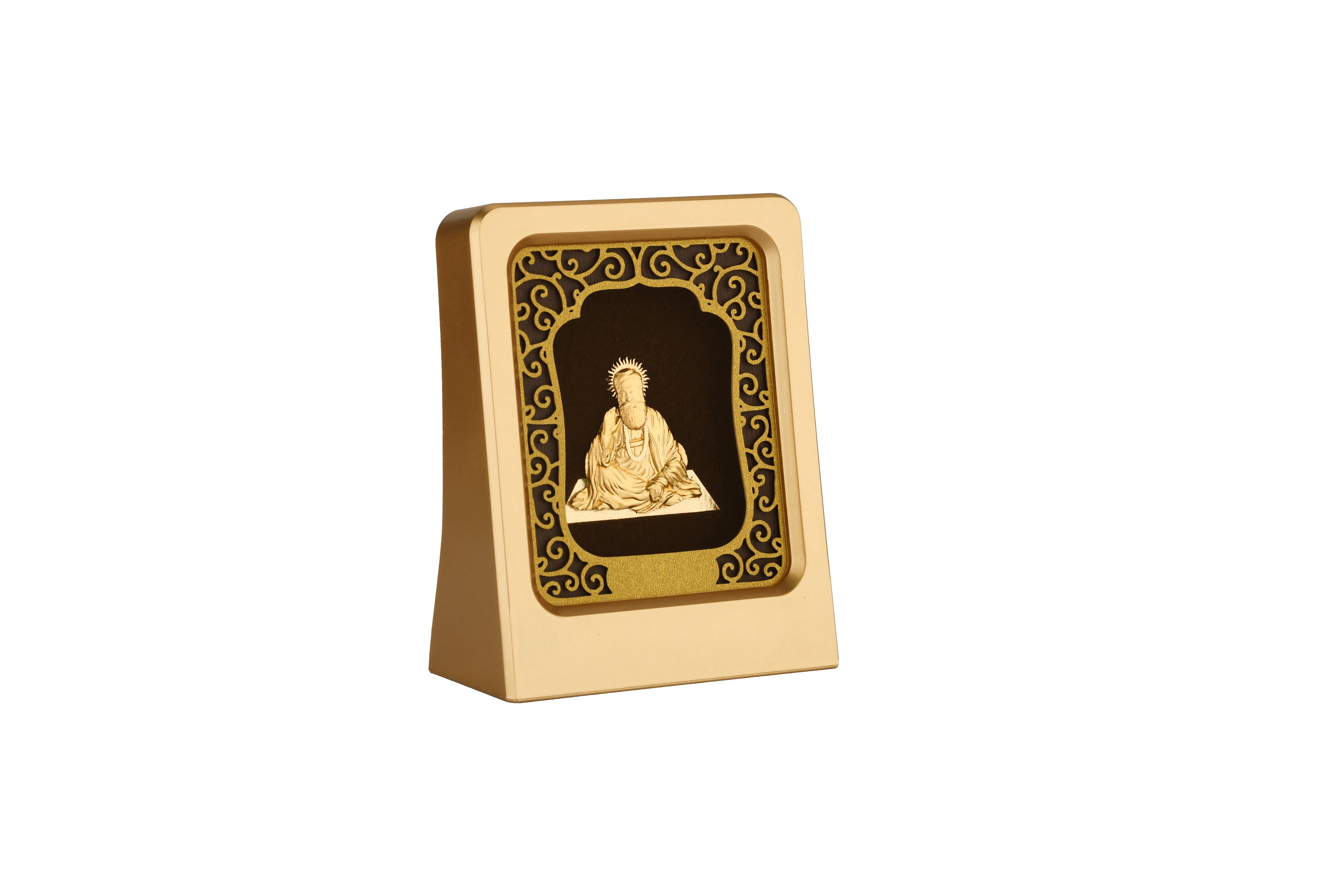 Guru 24K Gold Foil Painting with Matte Gold Tabletop Frame, 2x3 Inches