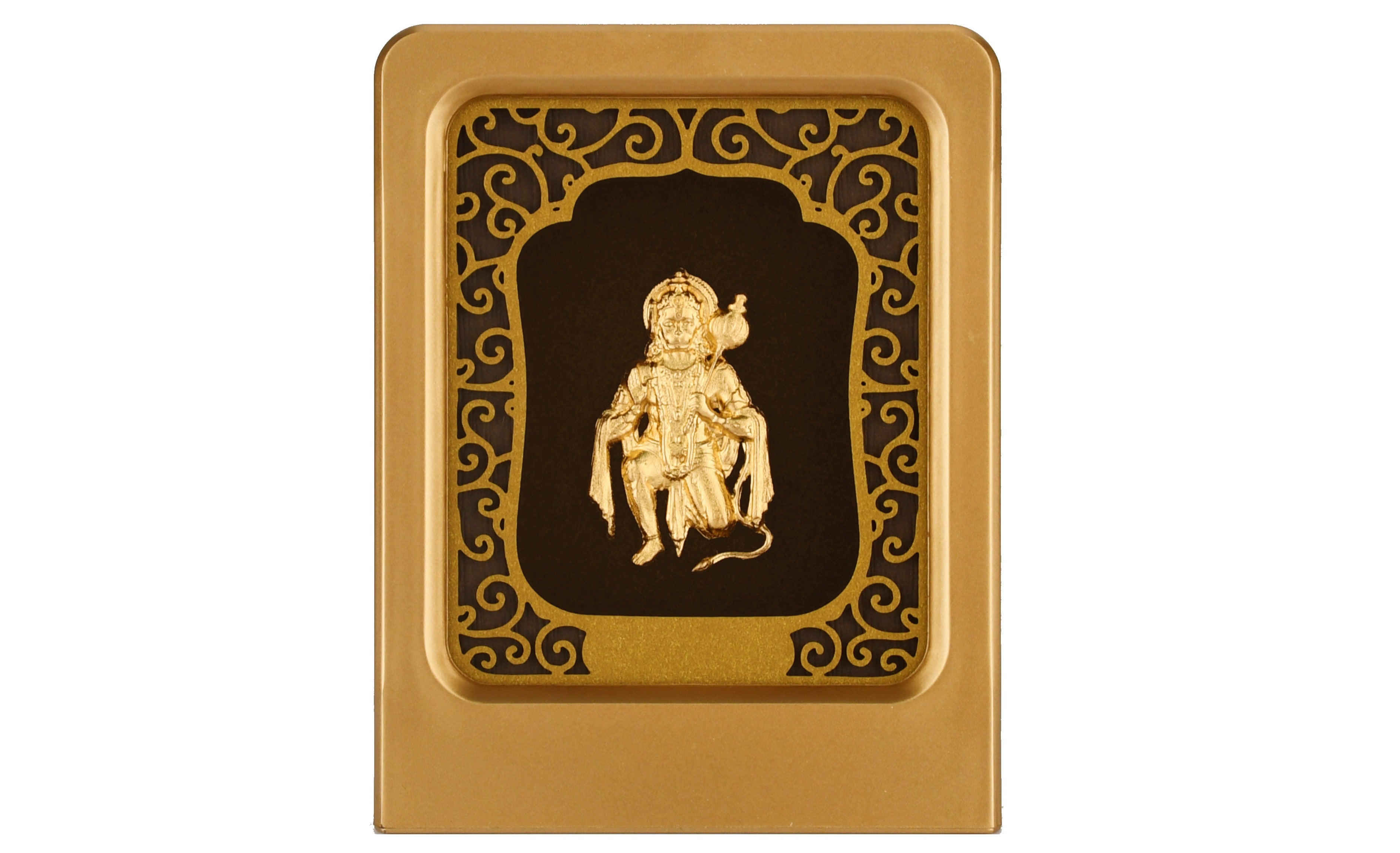 Hanuman 24K Gold Foil Painting with Matte Gold Tabletop Frame, 2x3 Inches