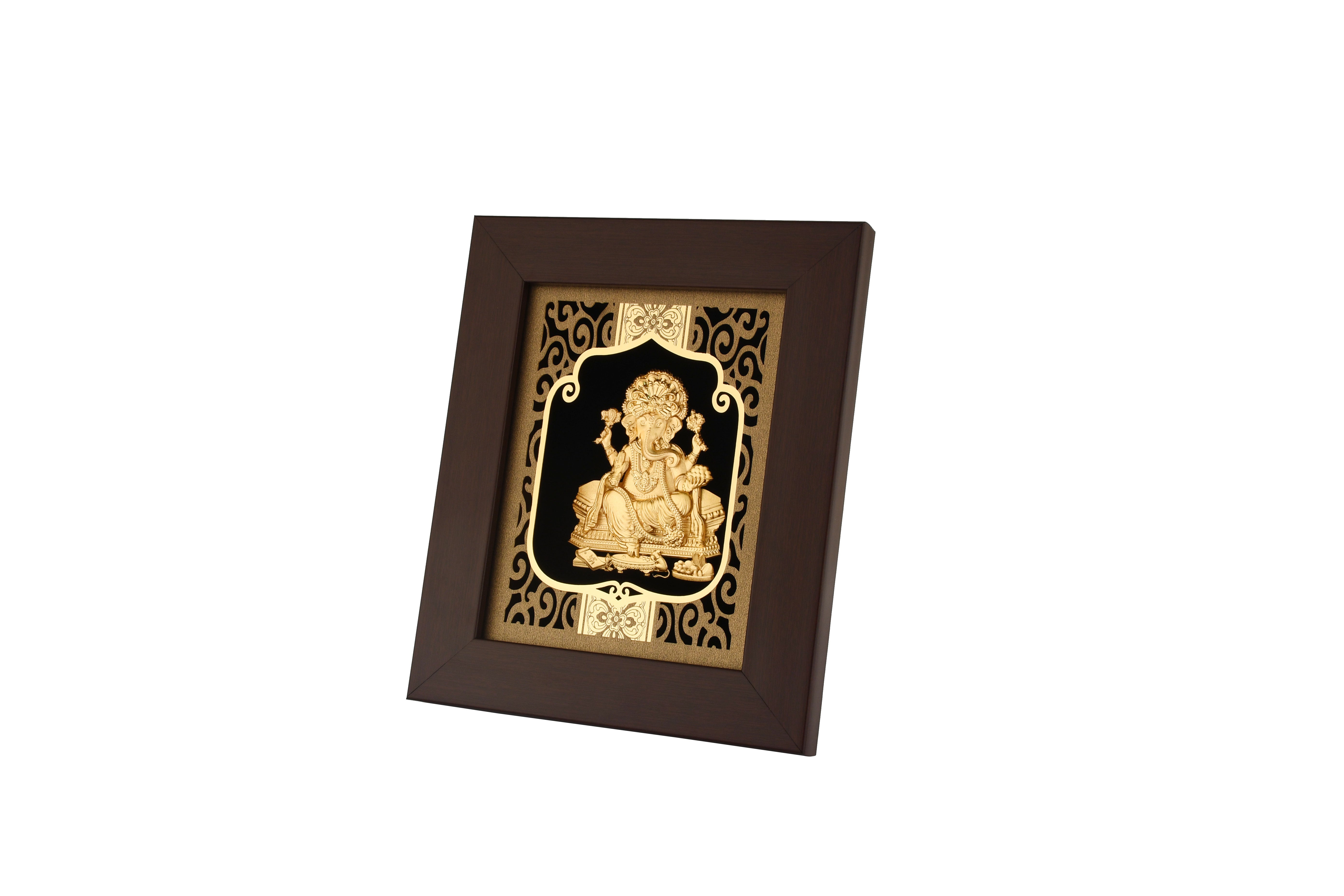Ganesha 24K Gold Foil Painting with Burgundy Versatile Frame, 6x7 Inches