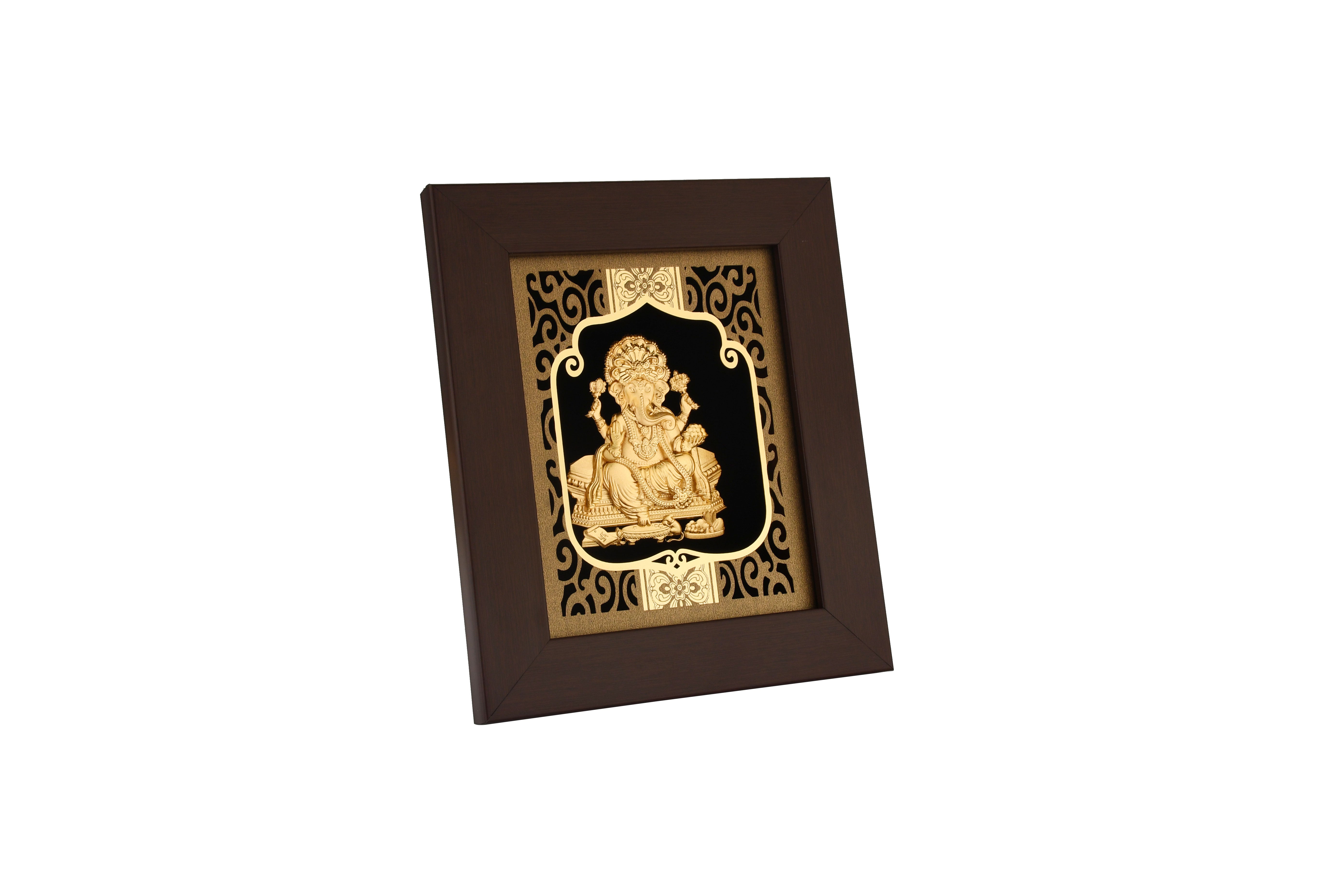 Ganesha 24K Gold Foil Painting with Burgundy Versatile Frame, 6x7 Inches