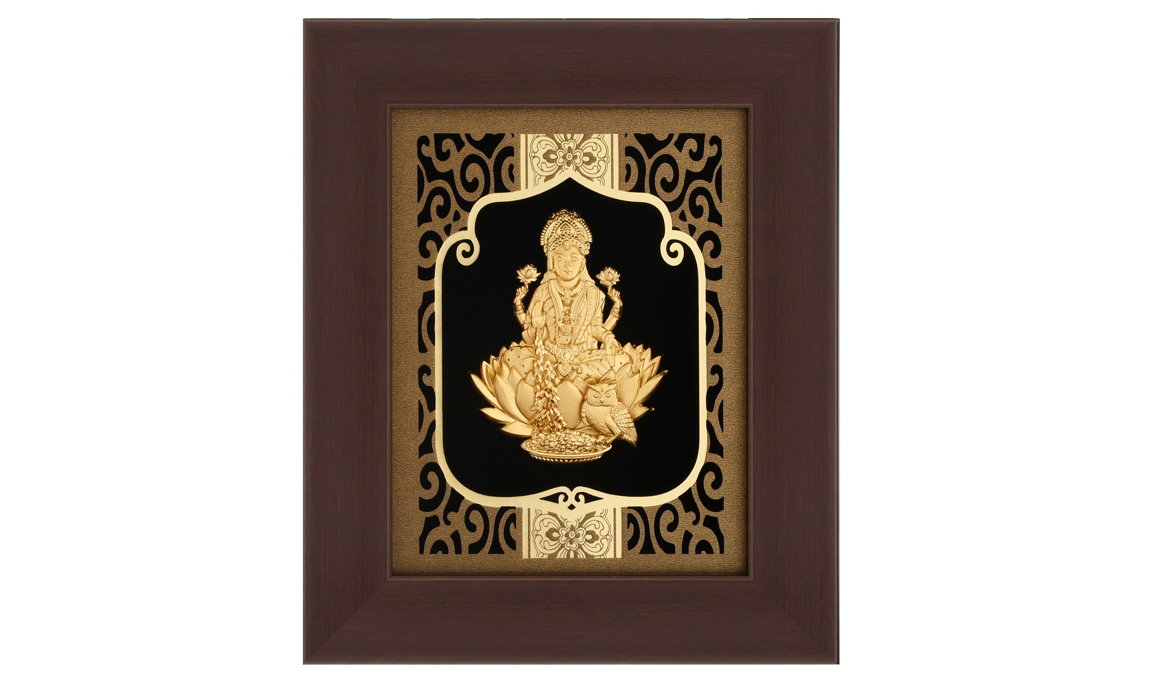 Lakshmi 24K Gold Foil Painting with Burgundy Versatile Frame, 6x7 Inches