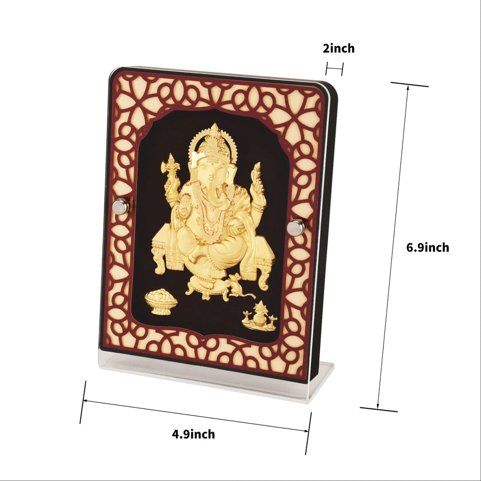 Ganesha 24K Gold Foil Painting with Brown Tabletop Frame, 5x7 Inches