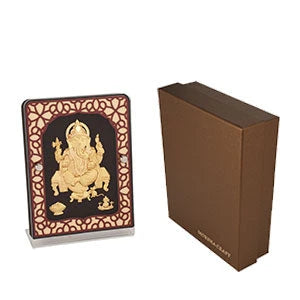 Ganesha 24K Gold Foil Painting with Brown Tabletop Frame, 5x7 Inches