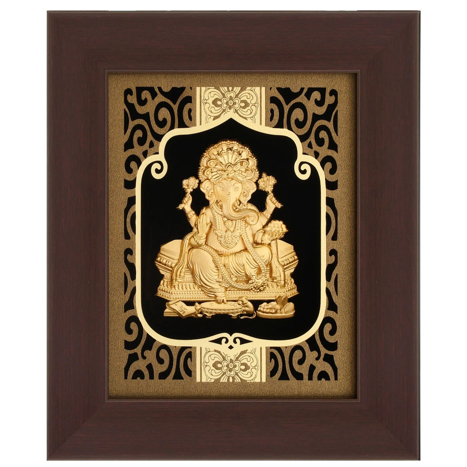 Ganesha 24K Gold Foil Painting with Burgundy Versatile Frame, 6x7 Inches