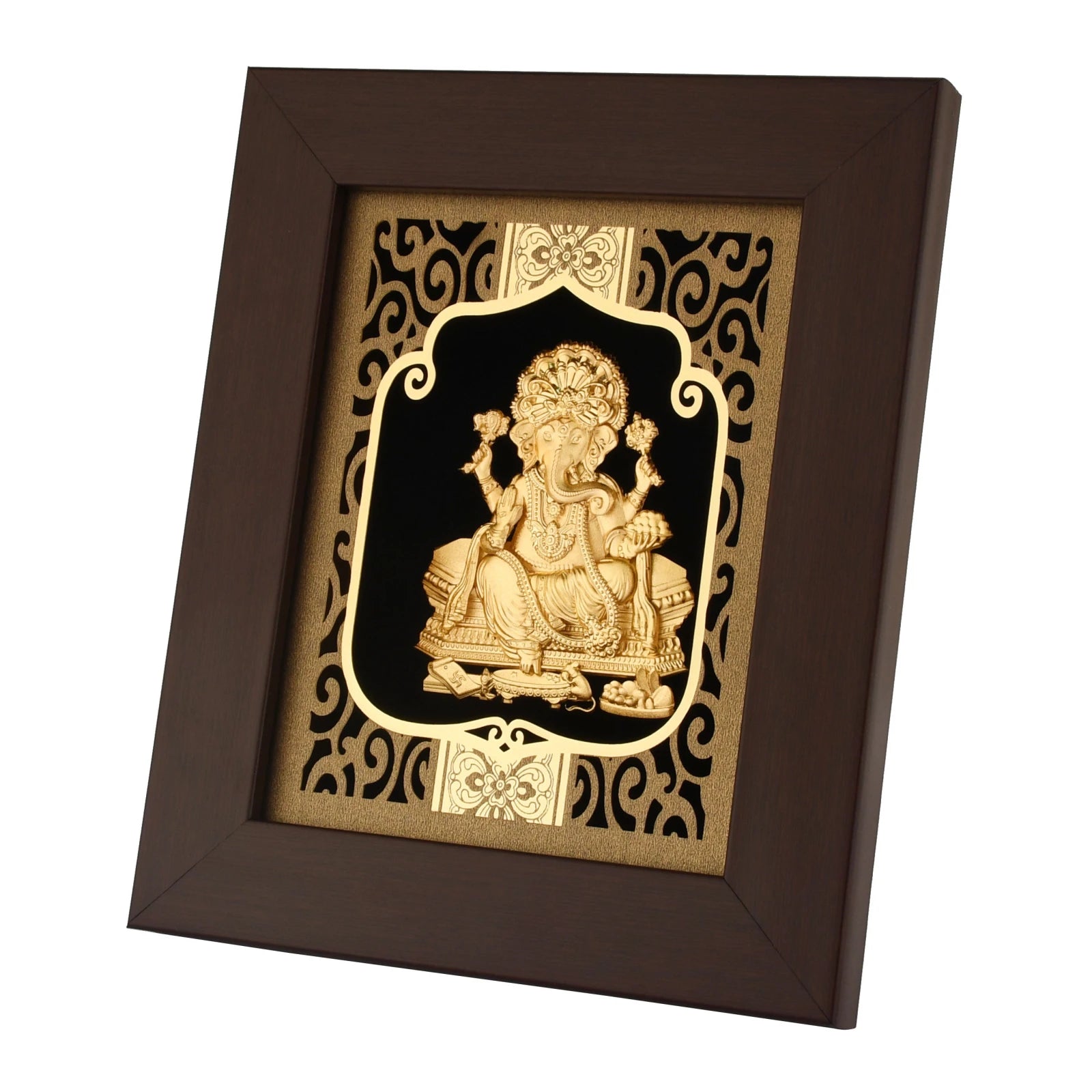 Ganesha 24K Gold Foil Painting with Burgundy Versatile Frame, 6x7 Inches