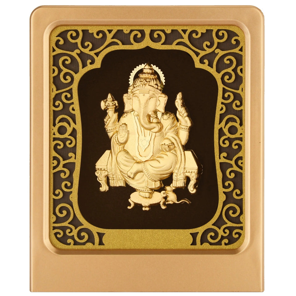 Ganesha 24K Gold Foil Painting with Shiny Gold Versatile Frame, 3x4 Inches
