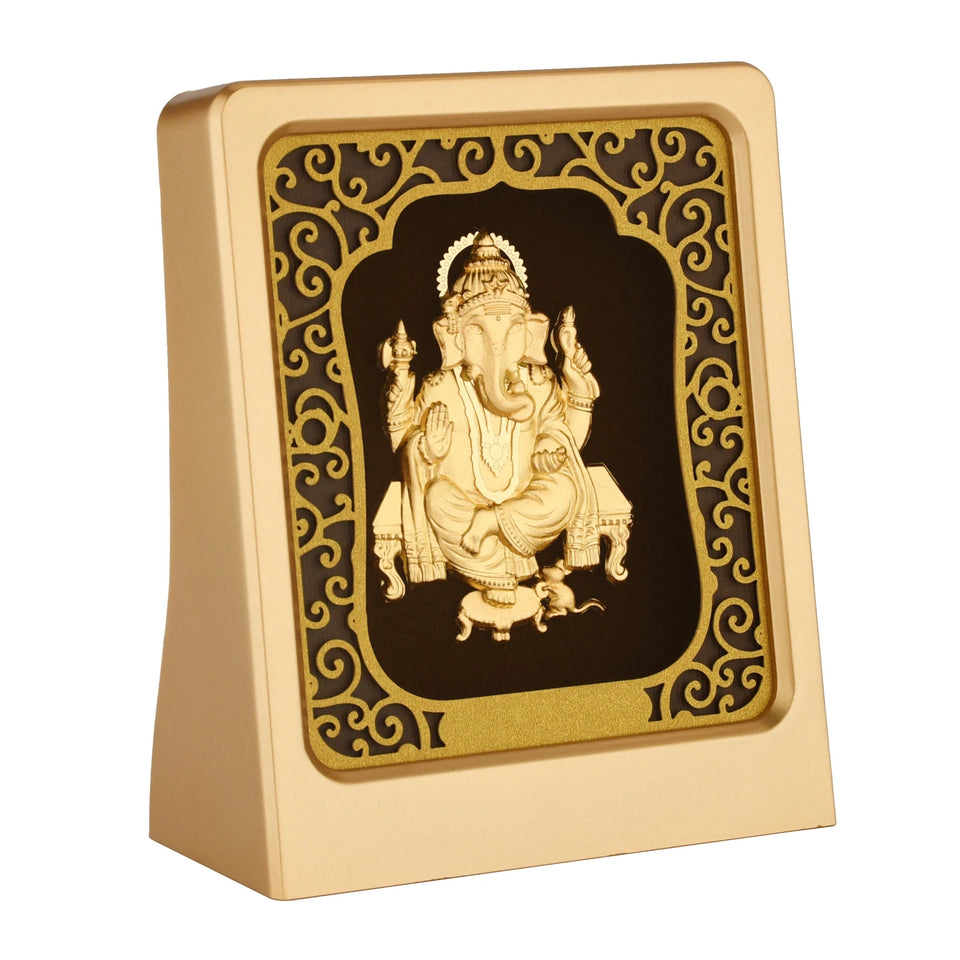 Ganesha 24K Gold Foil Painting with Shiny Gold Versatile Frame, 3x4 Inches