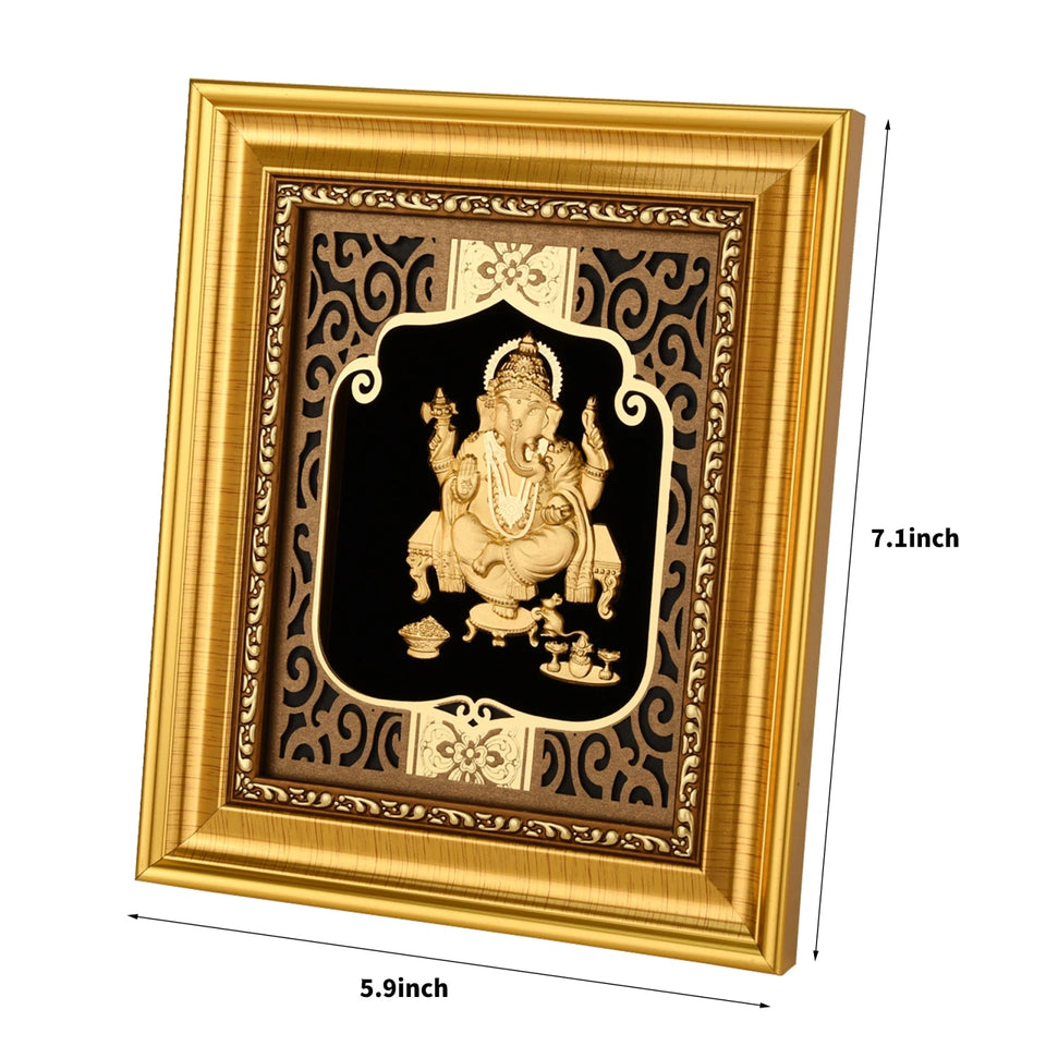 Ganesha 24K Gold Foil Painting with Shiny Gold Versatile Frame, 6x7 Inches