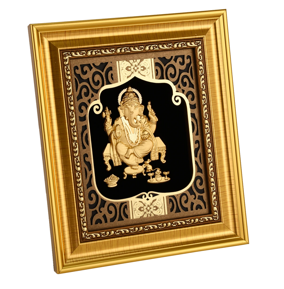 Ganesha 24K Gold Foil Painting with Shiny Gold Versatile Frame, 6x7 Inches