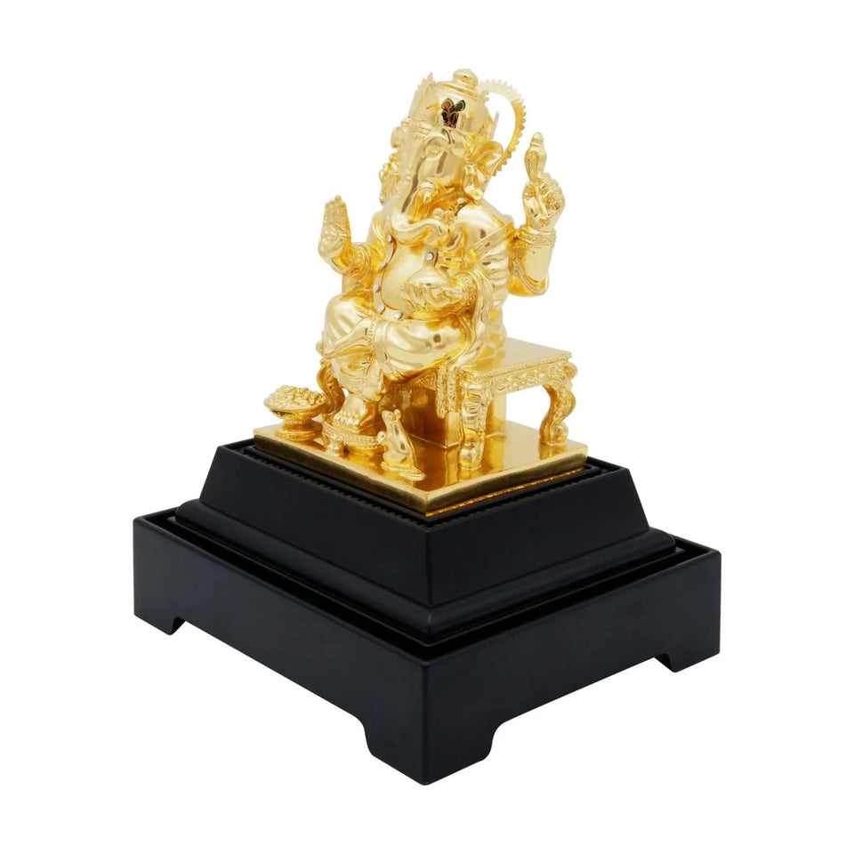 Ganesha 24K Gold Gilded Statue Desk Deco, 4.7x4.1x7.5 Inches