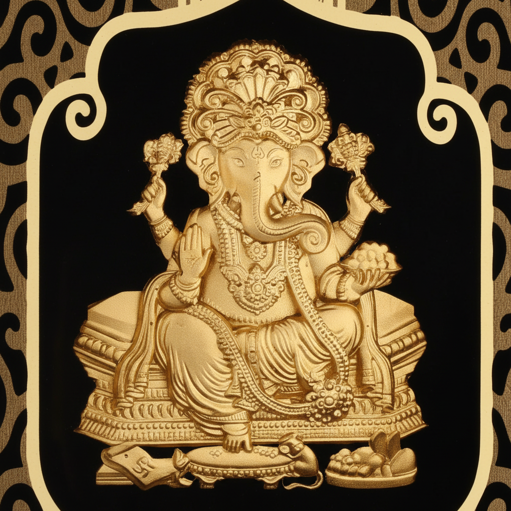 ganesha-ji-24k-gold-foil-painting-6x7-detail-close-up-3d-relief-elephant-head-moksha-craft