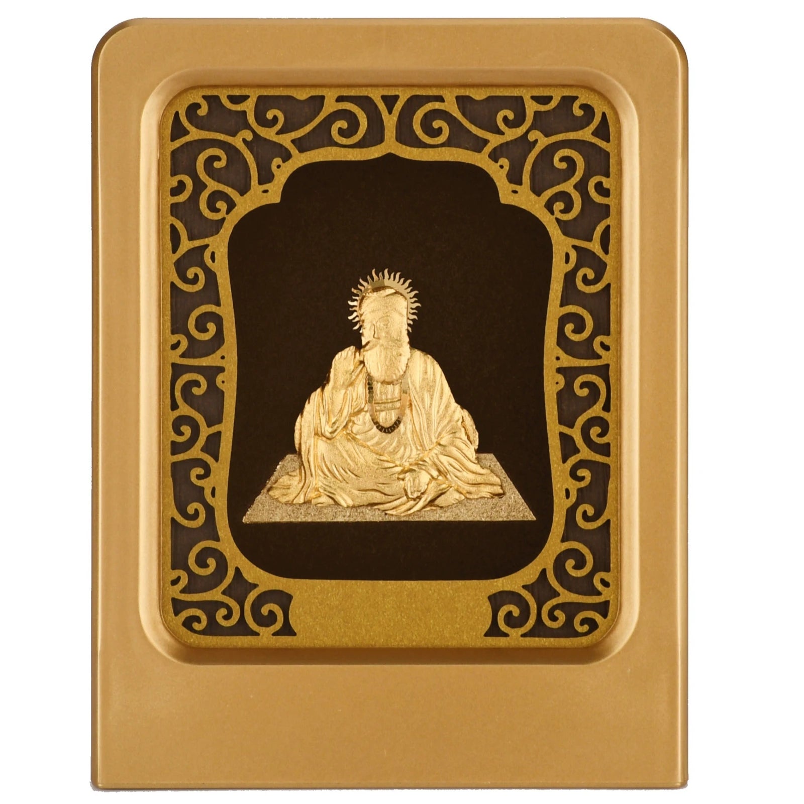 Guru 24K Gold Foil Painting with Matte Gold Tabletop Frame, 2x3 Inches