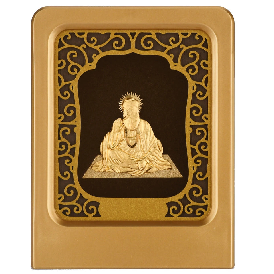 Guru 24K Gold Foil Painting with Matte Gold Tabletop Frame, 2x3 Inches