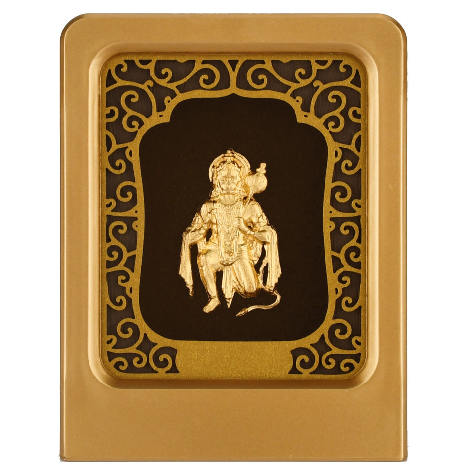Hanuman 24K Gold Foil Painting with Matte Gold Tabletop Frame, 2x3 Inches