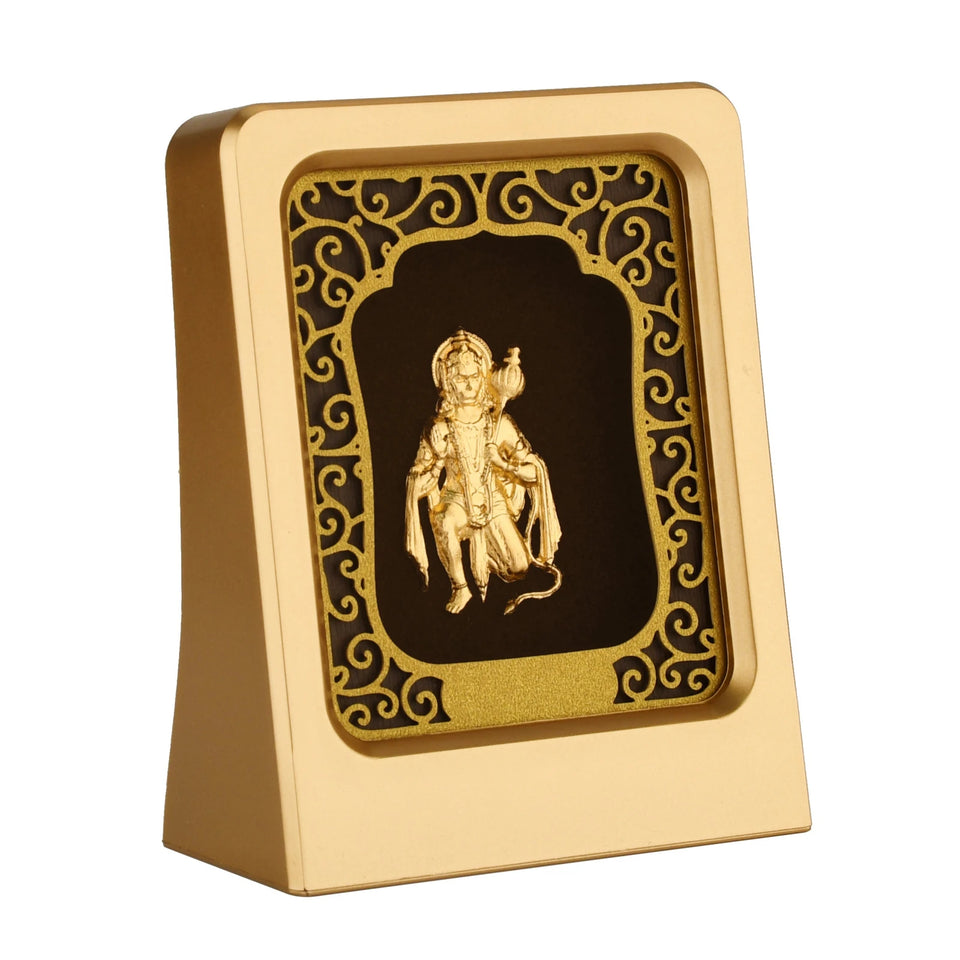 Hanuman 24K Gold Foil Painting with Matte Gold Tabletop Frame, 2x3 Inches