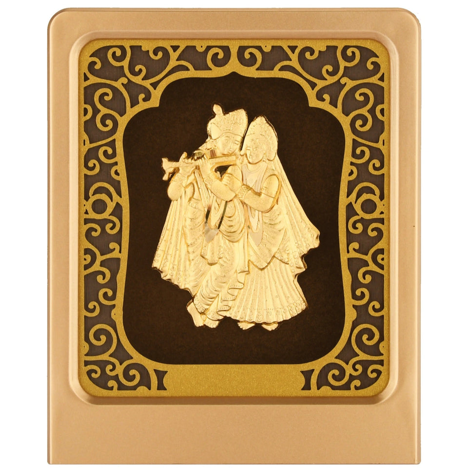 Krishna 24K Gold Foil Painting with Matte Gold Tabletop Frame, 3x4 Inches