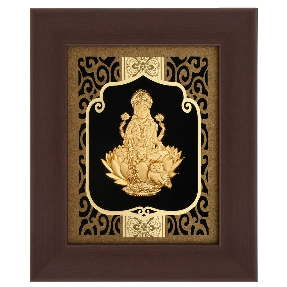 Lakshmi 24K Gold Foil Painting with Burgundy Versatile Frame, 6x7 Inches