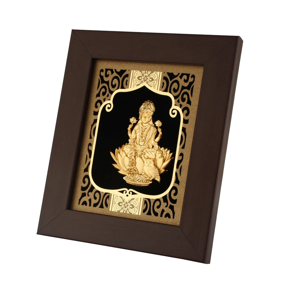 Lakshmi 24K Gold Foil Painting with Burgundy Versatile Frame, 6x7 Inches