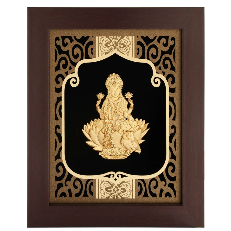 Lakshmi 24K Gold Foil Painting with Burgundy Versatile Frame, 8x10 Inches