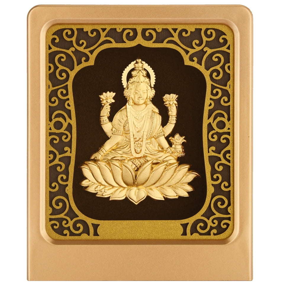 Lakshmi 24K Gold Foil Painting with Matte Gold Tabletop Frame, 3x4 Inches