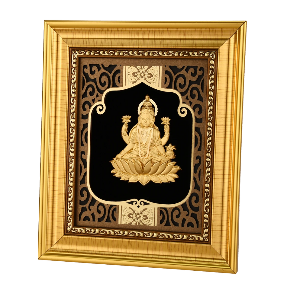 Lakshmi 24K Gold Foil Painting with Shiny Gold Versatile Frame, 6x7 Inches