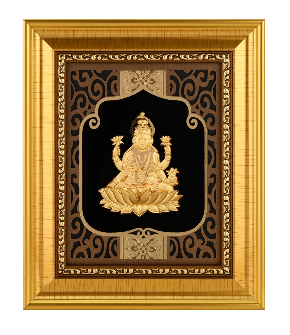 Lakshmi 24K Gold Foil Painting with Shiny Gold Versatile Frame, 6x7 Inches