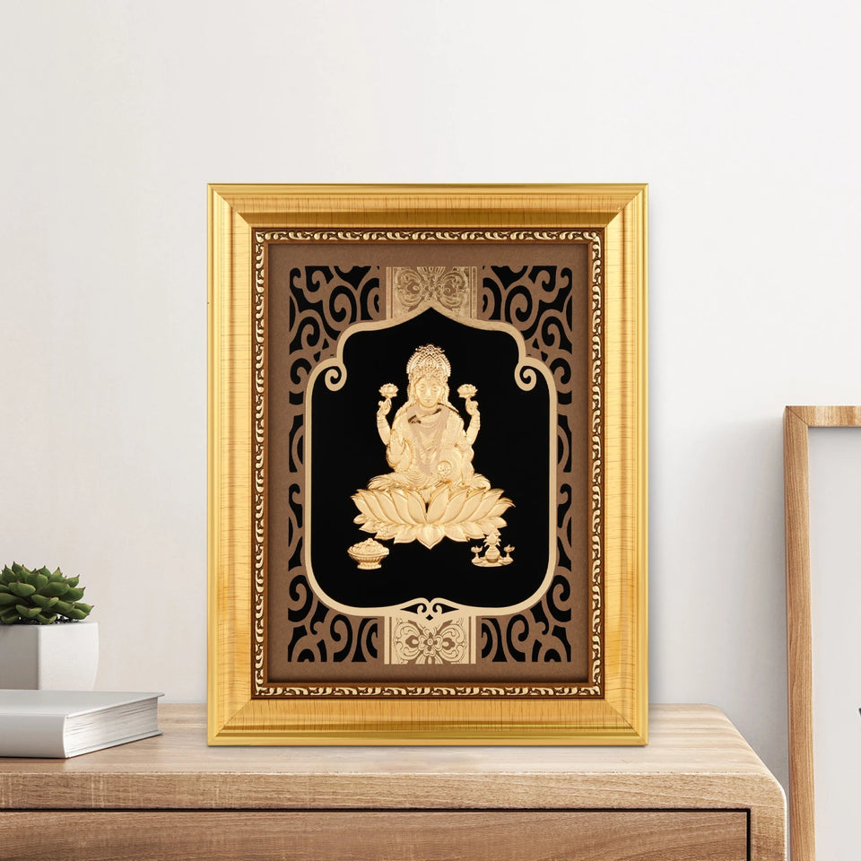 Lakshmi 24K Gold Foil Painting with Shiny Gold Versatile Frame, 8x10 Inches