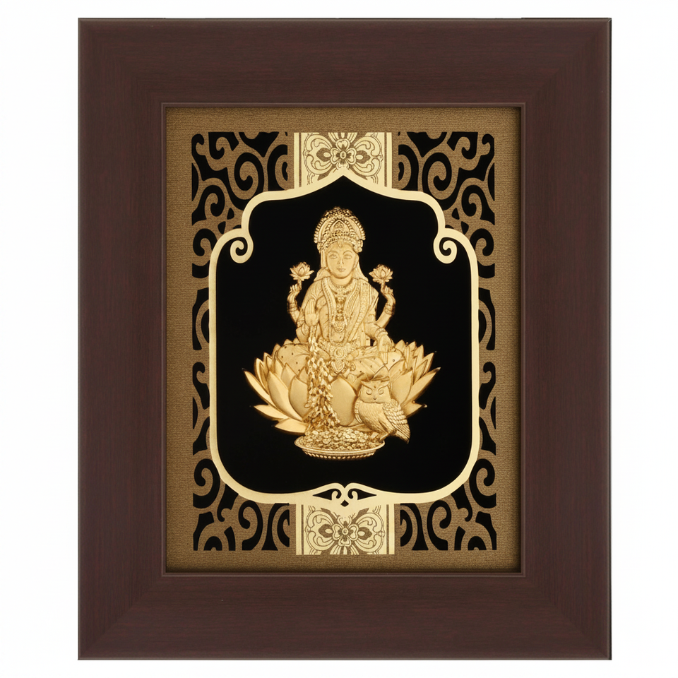 lakshmi-ji-24k-gold-foil-painting-6x7-burgundy-frame-hero-shot-white-background-moksha-craft