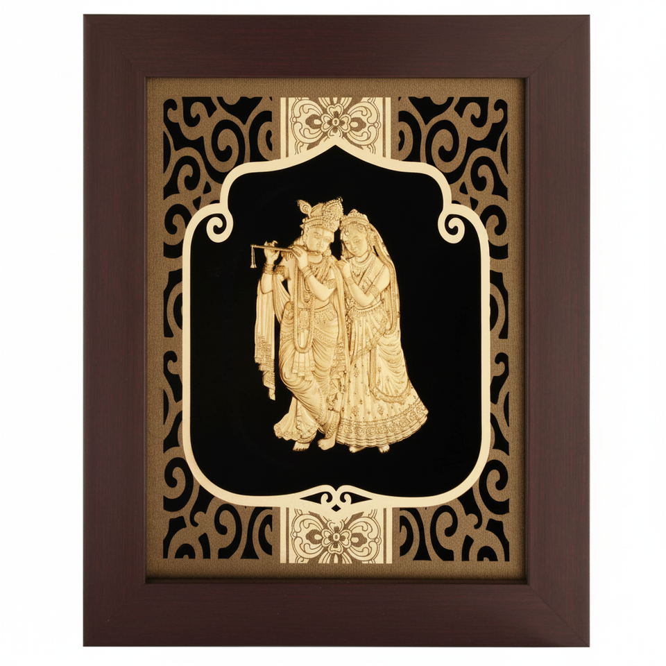 radha-krishna-24k-gold-foil-painting-8x10-burgundy-frame-hero-shot-white-background-moksha-craft