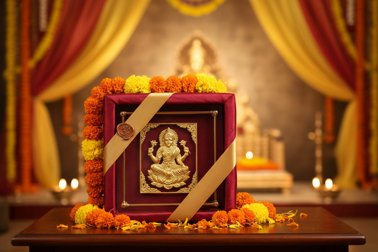 24K Gold Foil Lakshmi Wall Art as Indian Wedding Return Gift