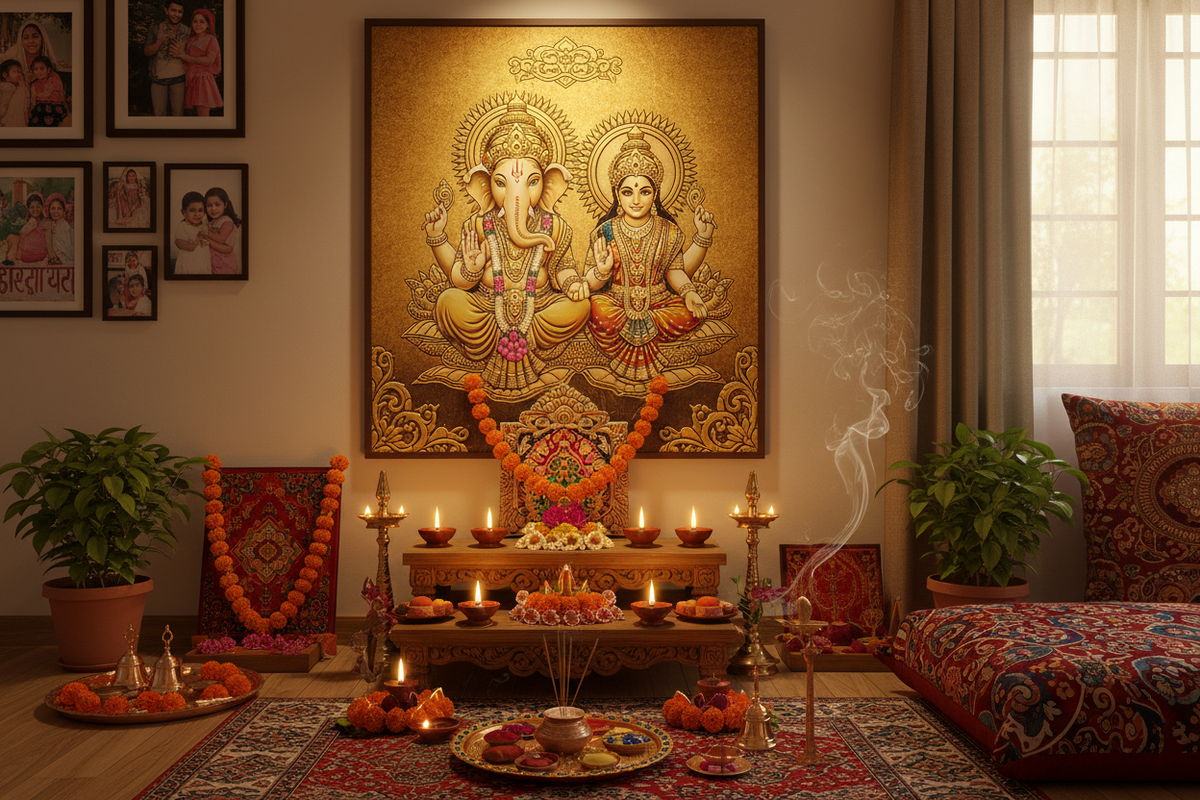 Overseas Indian Family Spiritual Wall Decor with 24K Gold Foil Deity Art