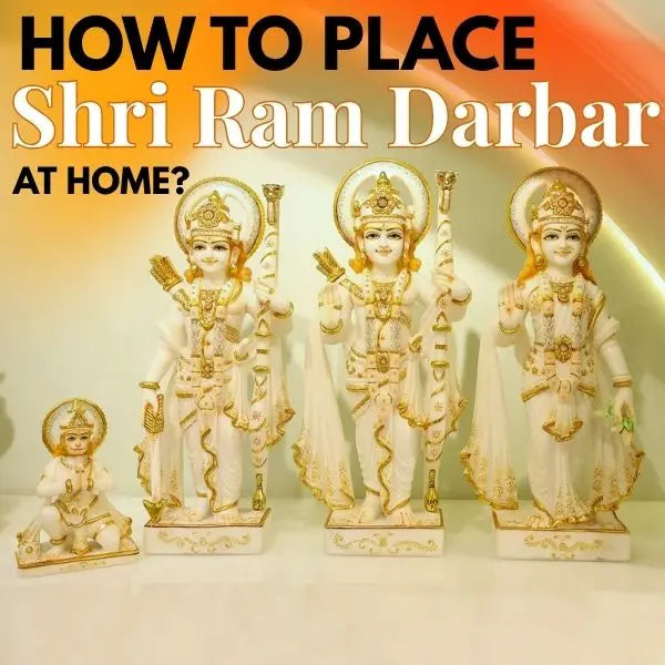 Ram Darbar sacred arrangement — Rama, Sita, Lakshmana and Hanuman in a home mandir | Moksha Craft