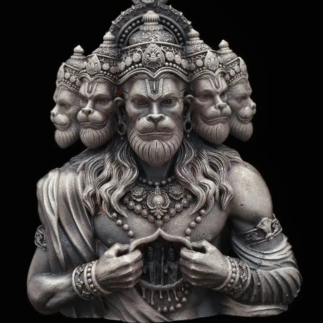 Panchamukhi Hanuman with five divine faces in 24K gold sacred art — Story & Spiritual Power | Moksha Craft