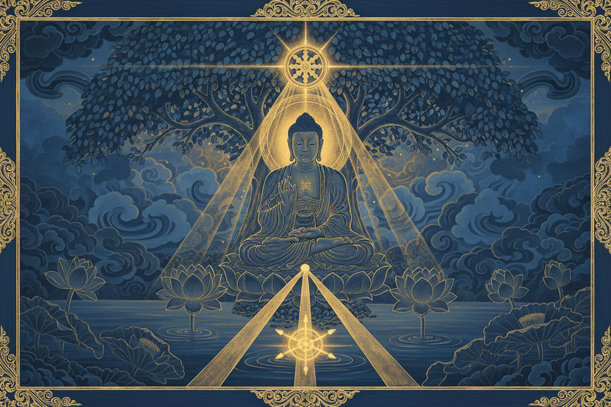 Four Noble Truths of the Buddha — Dharma Wheel and teaching under Bodhi tree | Moksha Craft