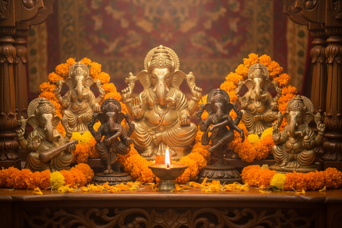 Ganesha statue collection — brass and bronze sitting, dancing and Lakshmi Ganesha idols | Moksha Craft